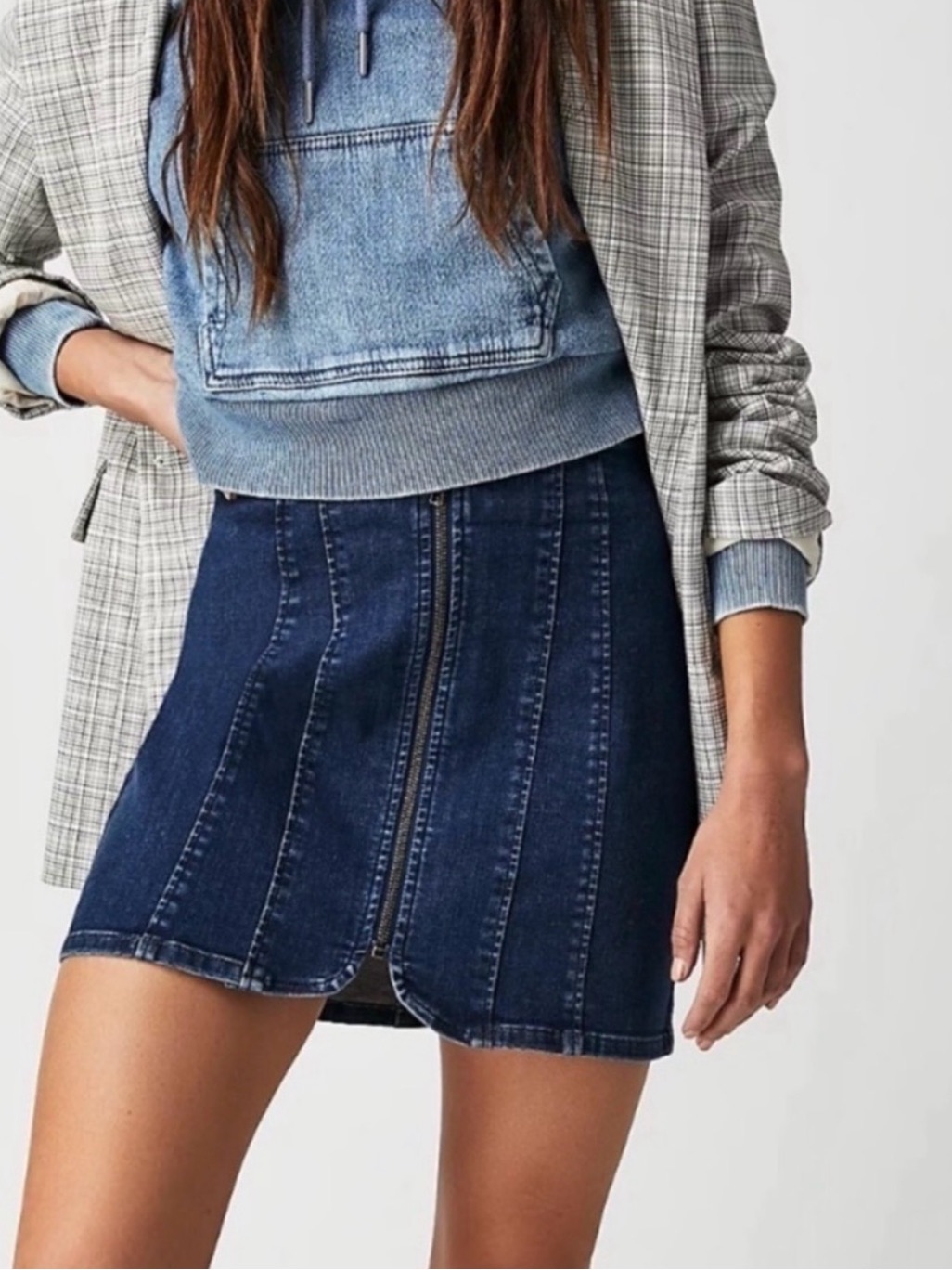 We The Free Layla Denim Panel Mini Skirt Dark Blue Size 10 Zipper Free People